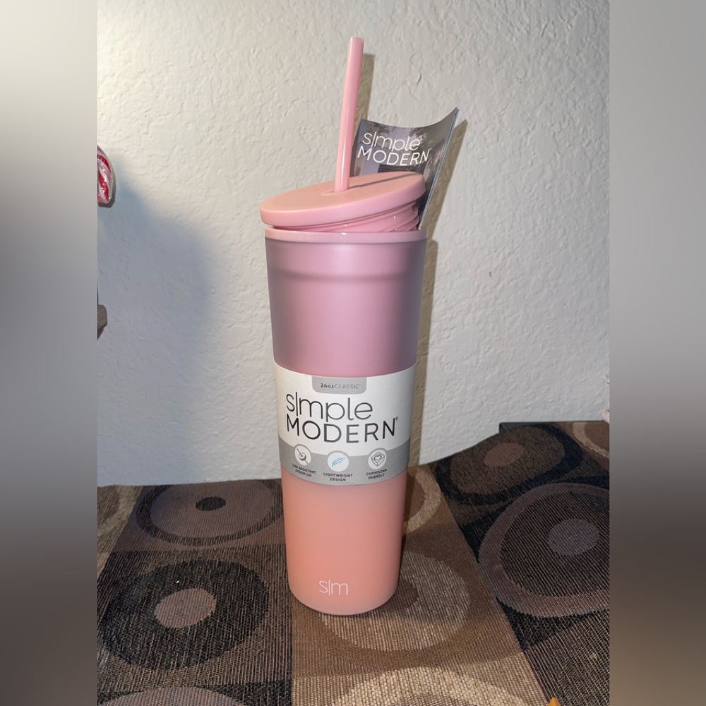 Simple Modern Pink & Peach Tumbler with Straw